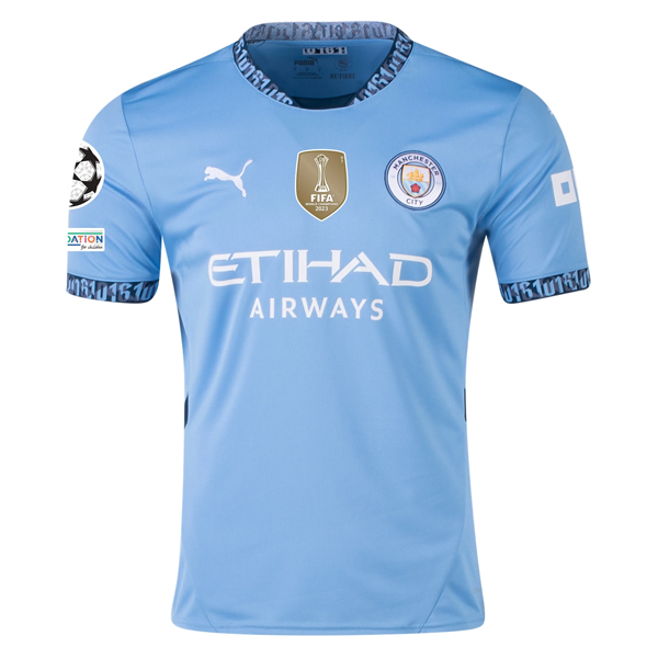 Puma Manchester City Bernardo Silva Home Jersey w/ Champions League + Club World Cup Patch 24/25 (Team Light Blue/Marine Blue)