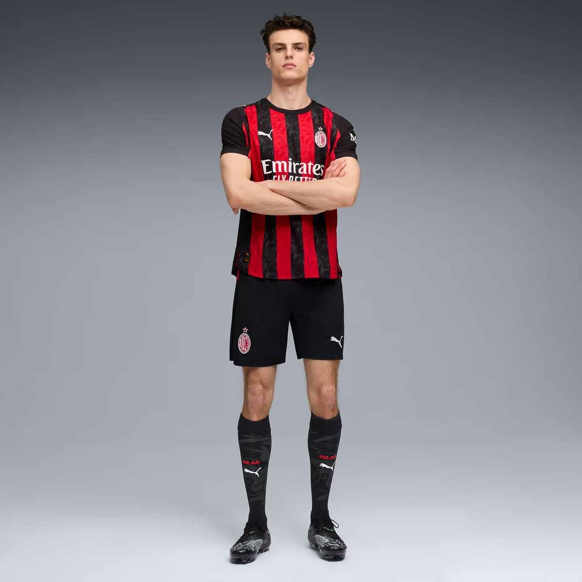Puma Gabbia Men's AC Milan Authentic Home Jersey 25/26 w/ Seria A Patch (Red/Black)
