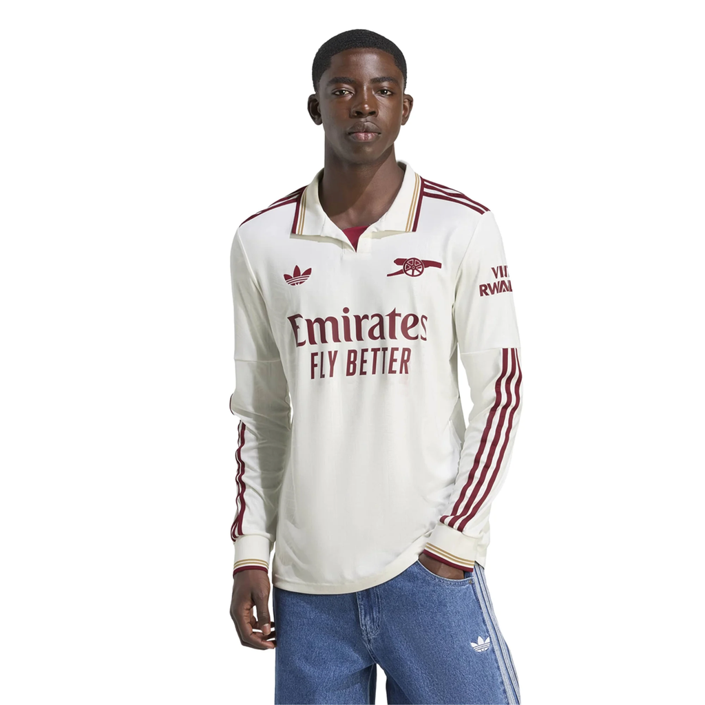 adidas Arsenal Declan Rice Third Long Sleeve Jersey w/ EPL + No Room For Racism 25/26 (White/Burgundy)
