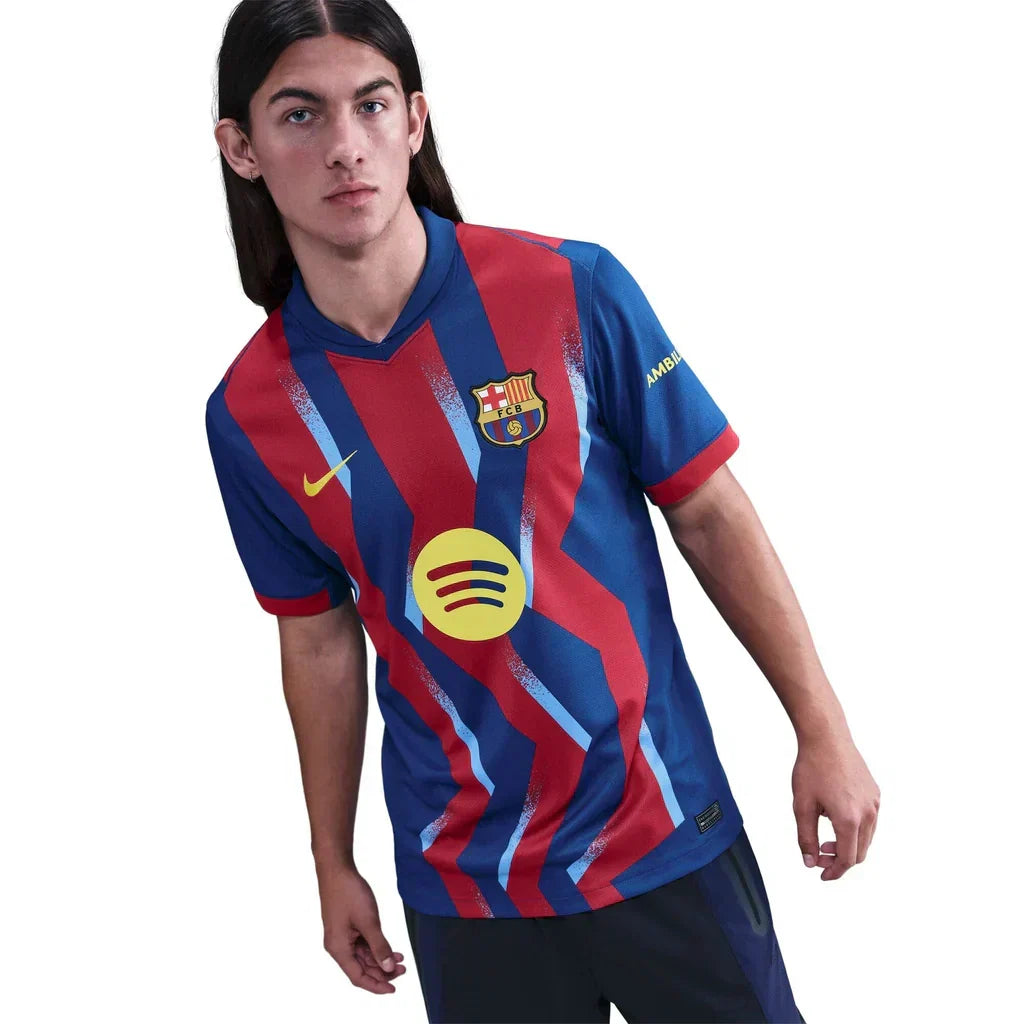 Nike Men's FC Barcelona Kounde 4th Jersey 25/26 w/ La Liga Patches (Blue/Red/Yellow)