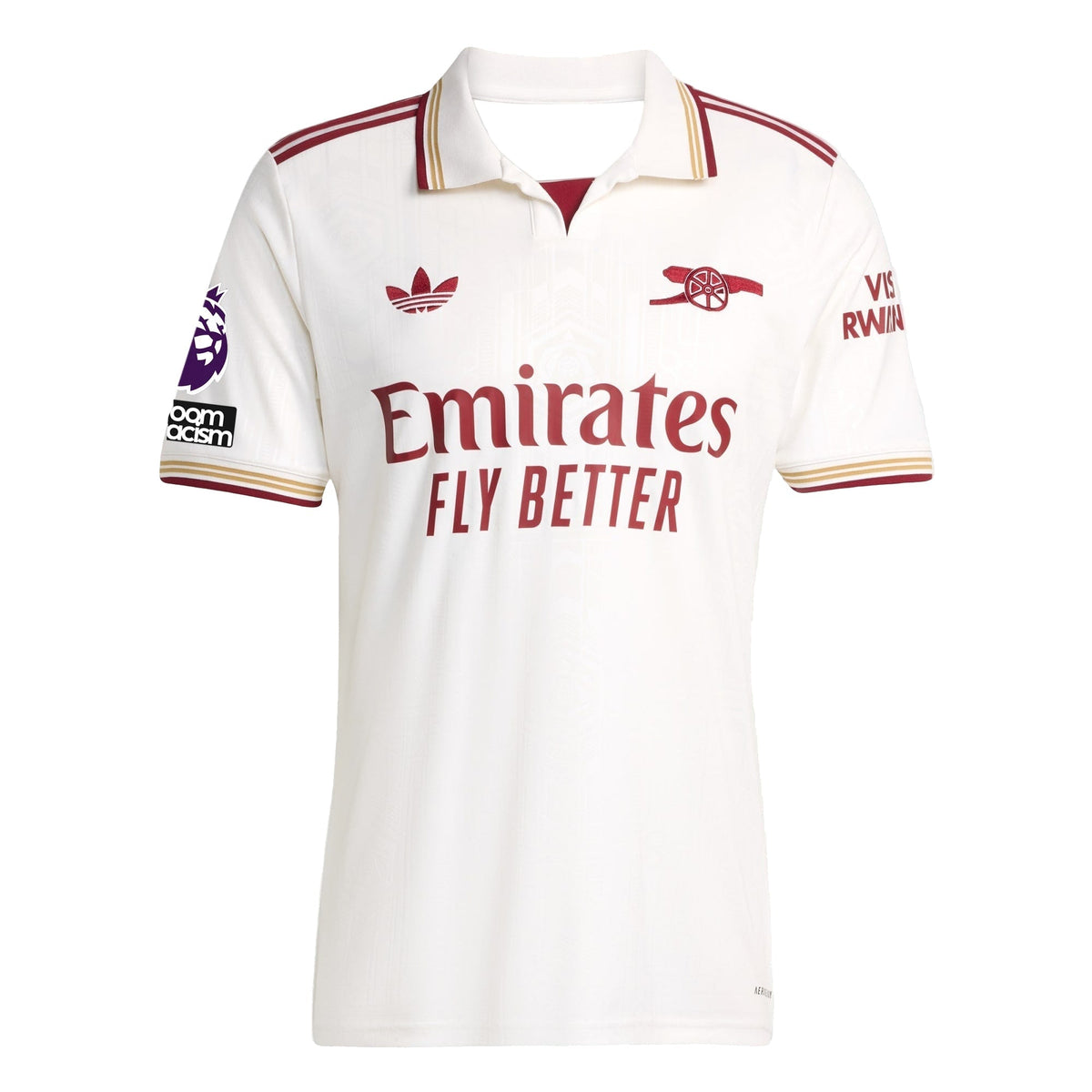 adidas Zubimendi Men's Arsenal FC Third Jersey 25/26 w/ NRFR + EPL Patches (White/Burgundy)