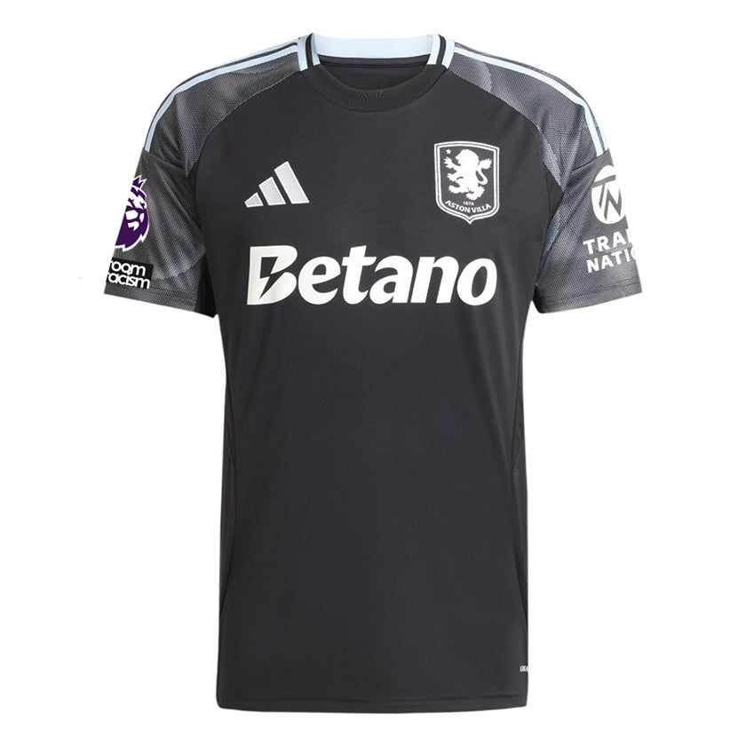 adidas Onana Men's Aston Villa 25/26 Away Jersey w/ EPL + NRFR Patches (Black/Global Blue)
