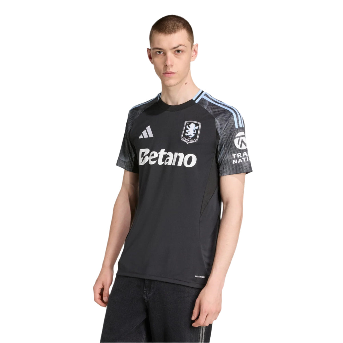 adidas Onana Men's Aston Villa 25/26 Away Jersey w/ EPL + NRFR Patches (Black/Global Blue)