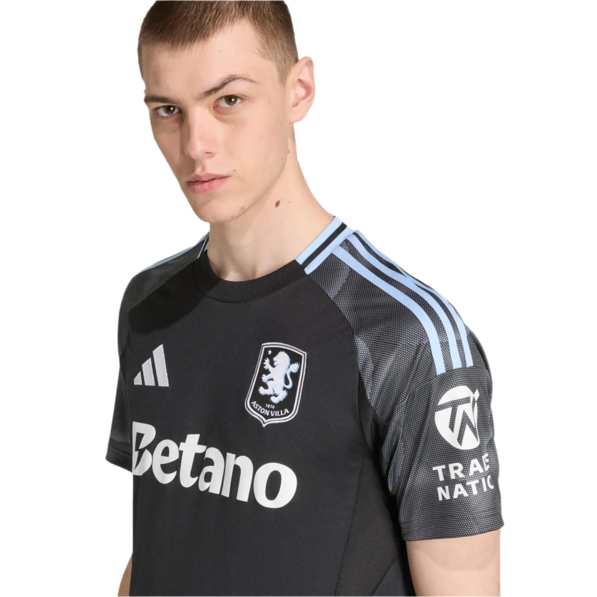 adidas Guessand Men's Aston Villa 25/26 Away Jersey w/ EPL + NRFR Patches (Black/Global Blue)