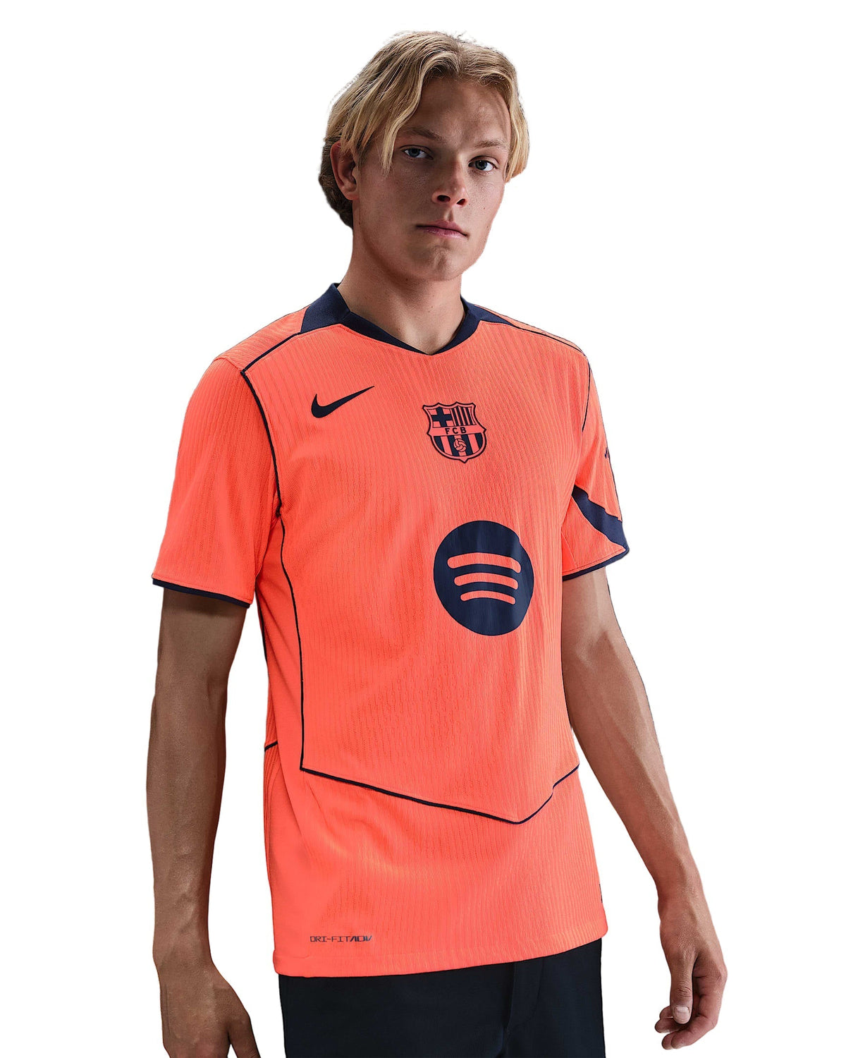 Nike FC Barcelona Third T90 Authentic Jersey 25/26 w/ Champions League Patches (Bright Mango/Midnight Navy)