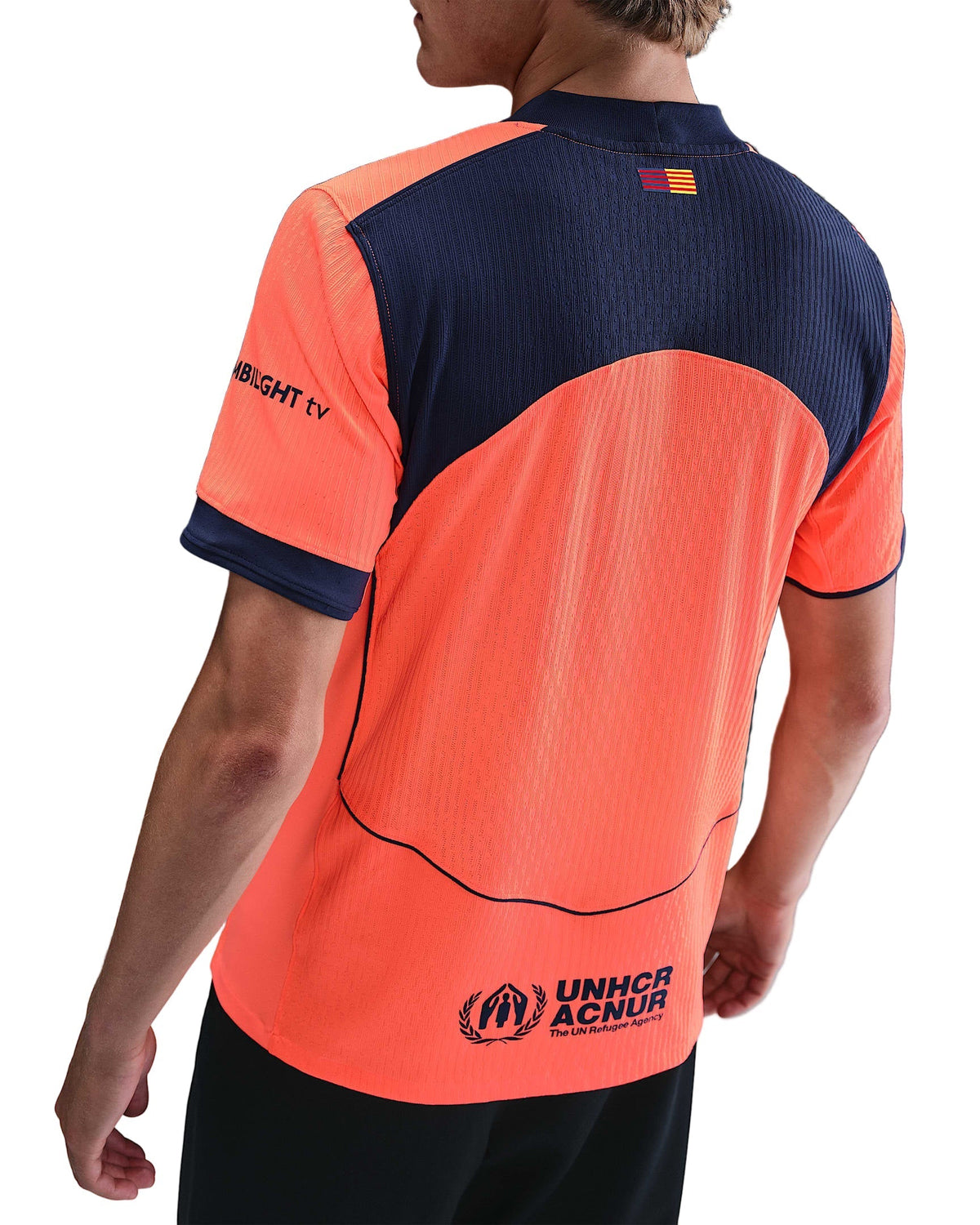 Nike Frenkie De Jong FC Barcelona Third T90 Authentic Jersey 25/26 w/ Champions League Patches (Mango/Navy)