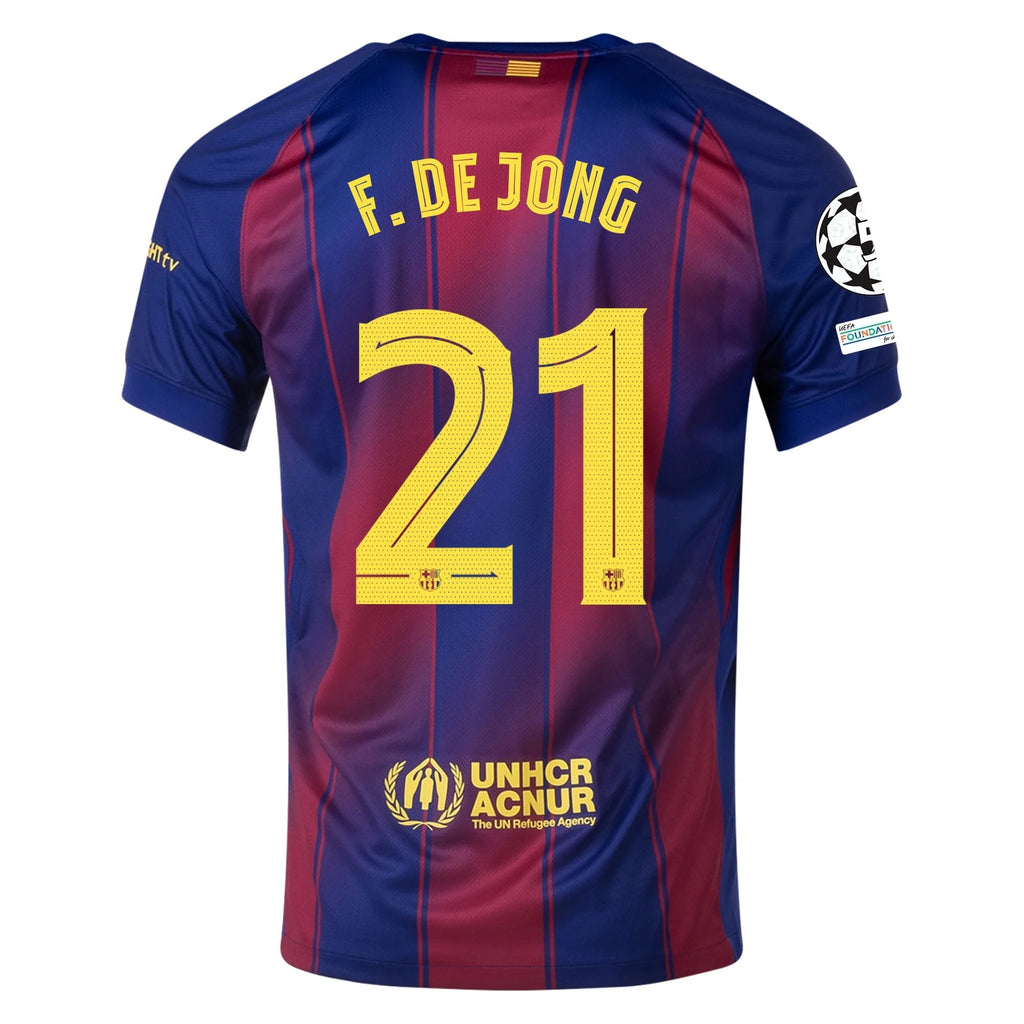 Nike Frankie De Jong FC Barcelona Home Jersey 25/26 w/ Champions League Patches (Deep Royal Blue/Midwest Gold)