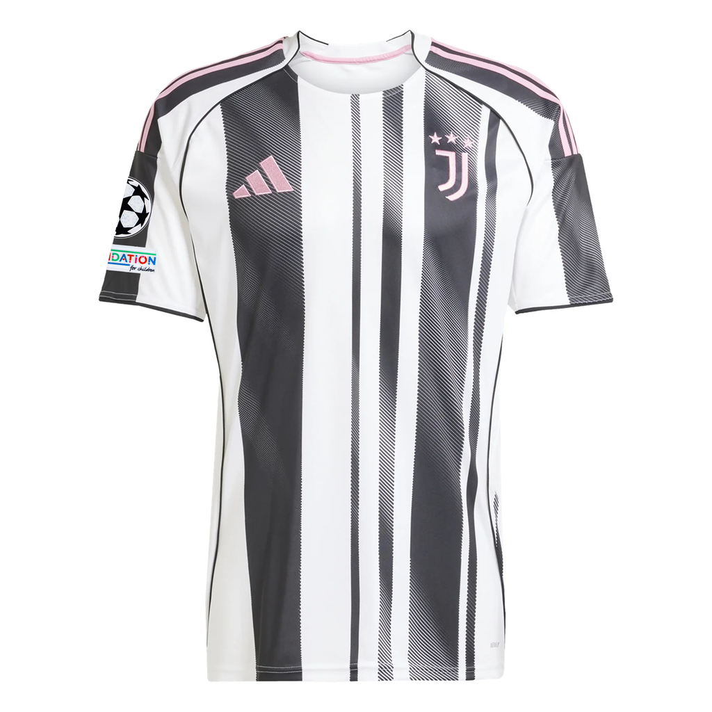 adidas Juventus Milik Home Jersey w/ Champions League Patches 25/26 (White/Black/Pink)