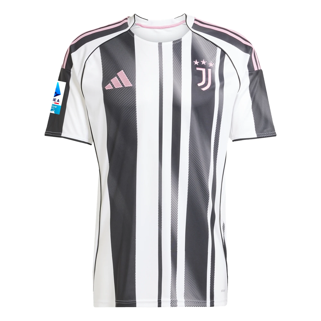 adidas Men's Juventus Locatelli Home Jersey w/ Serie A Patch 25/26 (White/Black/Pink)