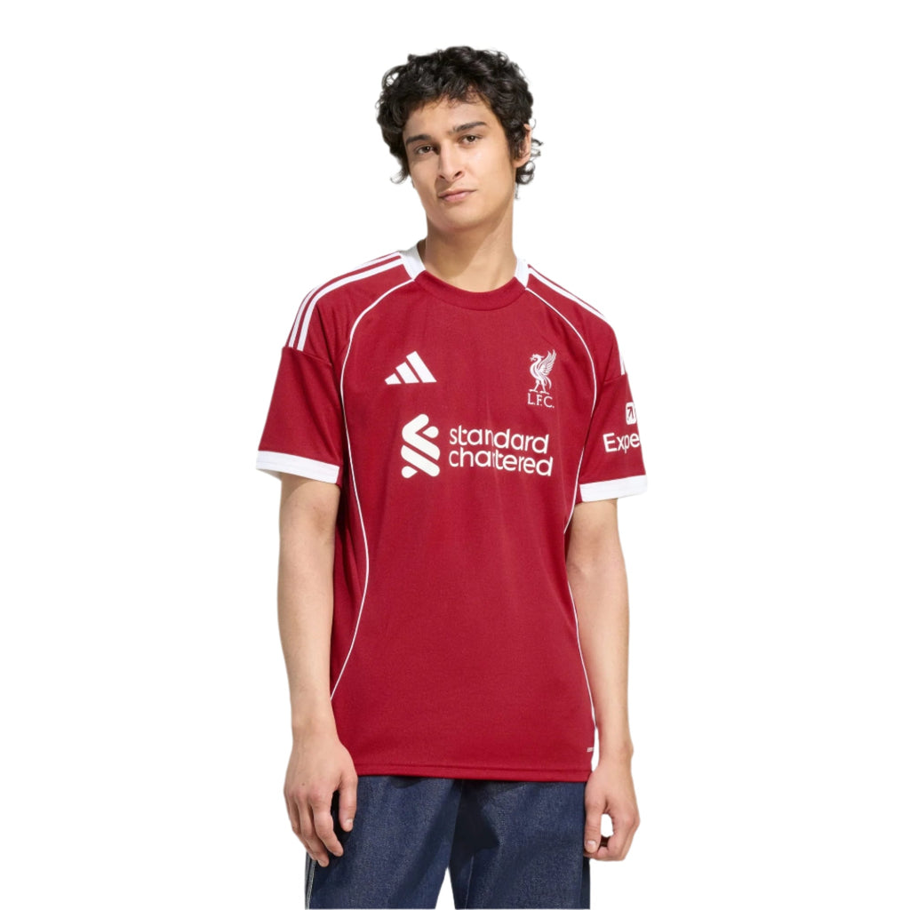 adidas Men's Liverpool Jones Home Jersey 25/26 w/ Champions League Patches (Strawberry Red)