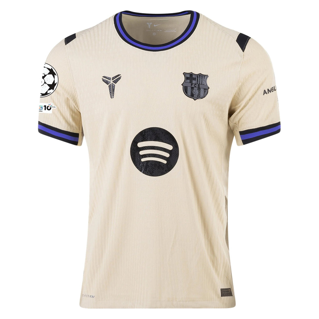 Nike Kobe Bryant Men's FC Barcelona Authentic Away Jersey w/ Champions League Patches (Team Gold/Persian Violet/Black)