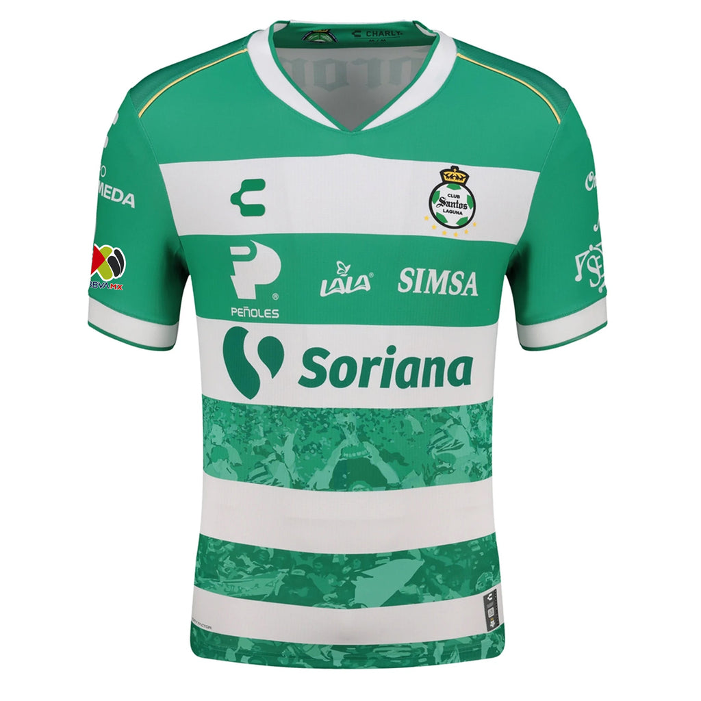 Charly Aldo Lopez Men's Santos Laguna Home Jersey 25/26 w/ BBVA MX Patches (Green/White)