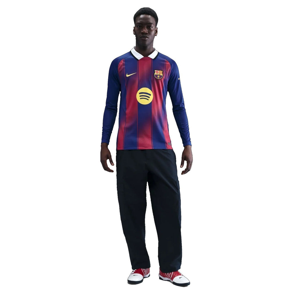 Nike Men's Lamine Yamal Barcelona 25/26 Long Sleeve Home Jersey w/ La Liga Patches (Deep Royal Blue/Midwest Gold)
