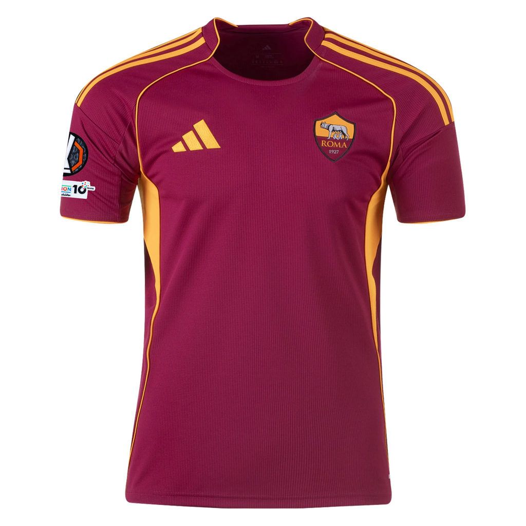 adidas Men's Roma Niccolò Pisilli Home Jersey w/ Europa League Patches 25/26 (Burgundy)
