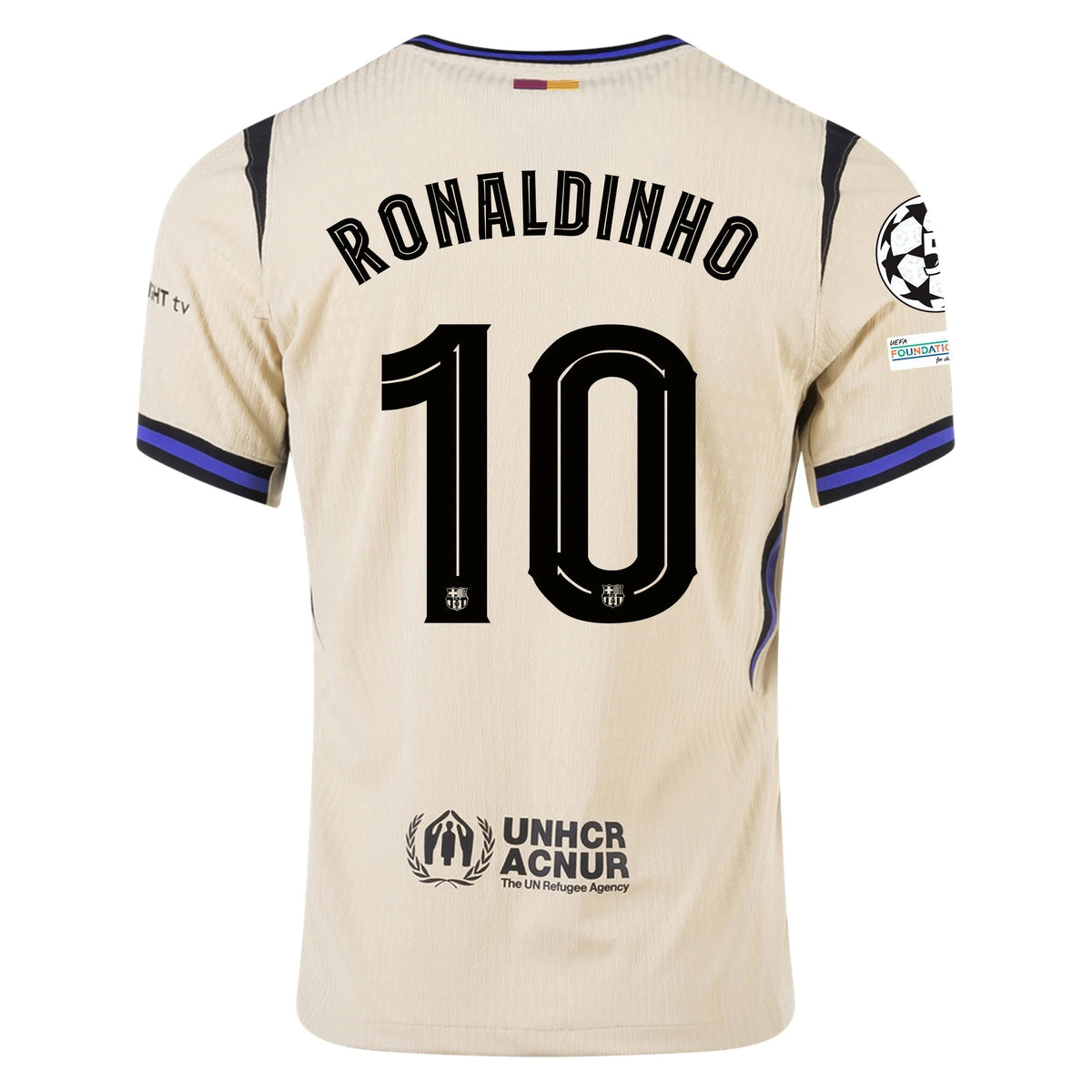 Nike Ronaldinho Men's FC Barcelona Authentic Away Jersey w/ Champions League Patches (Team Gold/Persian Violet/Black)