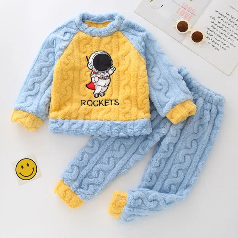Winter Marvel Children Clothing Boys Sleepwear Set Flannel Thick Long Sleeve Warm Set Pajamas Two Pieces Kids Clothes