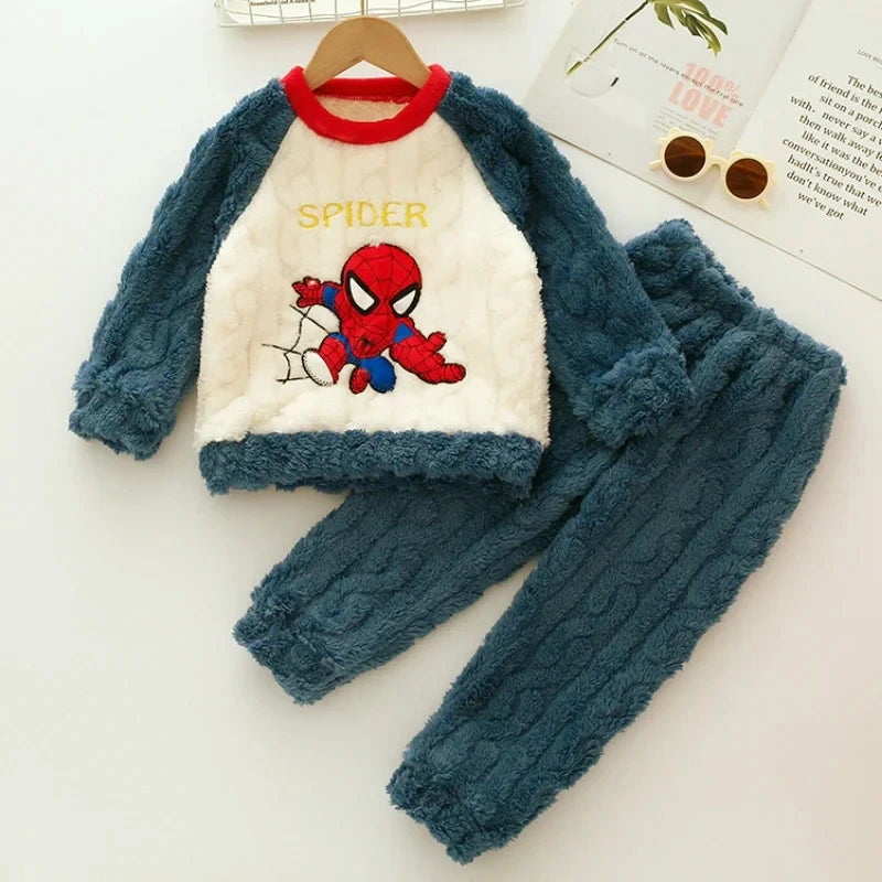 Winter Marvel Children Clothing Boys Sleepwear Set Flannel Thick Long Sleeve Warm Set Pajamas Two Pieces Kids Clothes