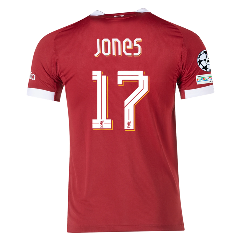 adidas Men's Liverpool Jones Home Jersey 25/26 w/ Champions League Patches (Strawberry Red)