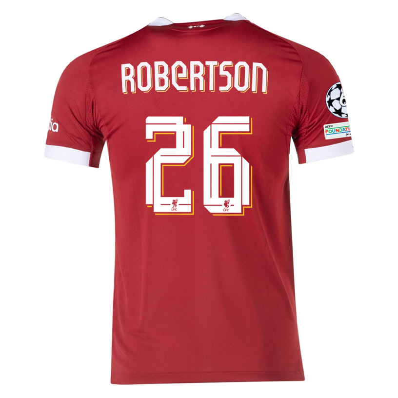 adidas Men's Liverpool FC Authentic Robertson Home Jersey 25/26 w/ Champions League Patches (Strawberry Red)