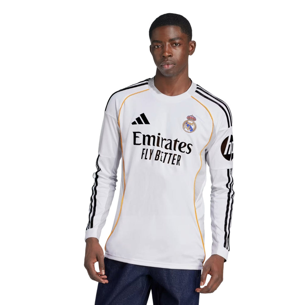 adidas Real Madrid Tchouameni Long Sleeve Home Jersey w/ Intercontinental + Champions League Patches 25/26 (White)