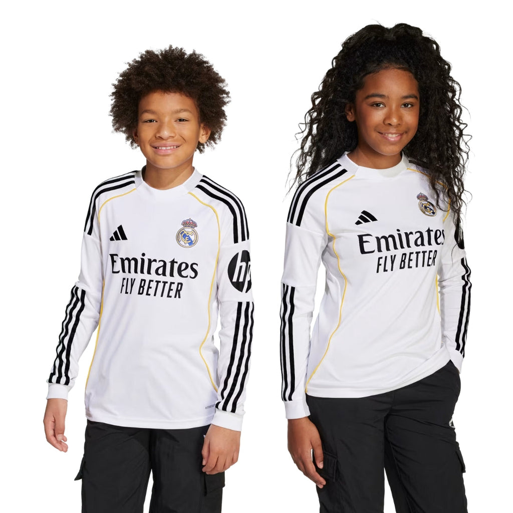 adidas Youth Real Madrid Vini Jr. Long Sleeve Home Jersey 25/26 (White)