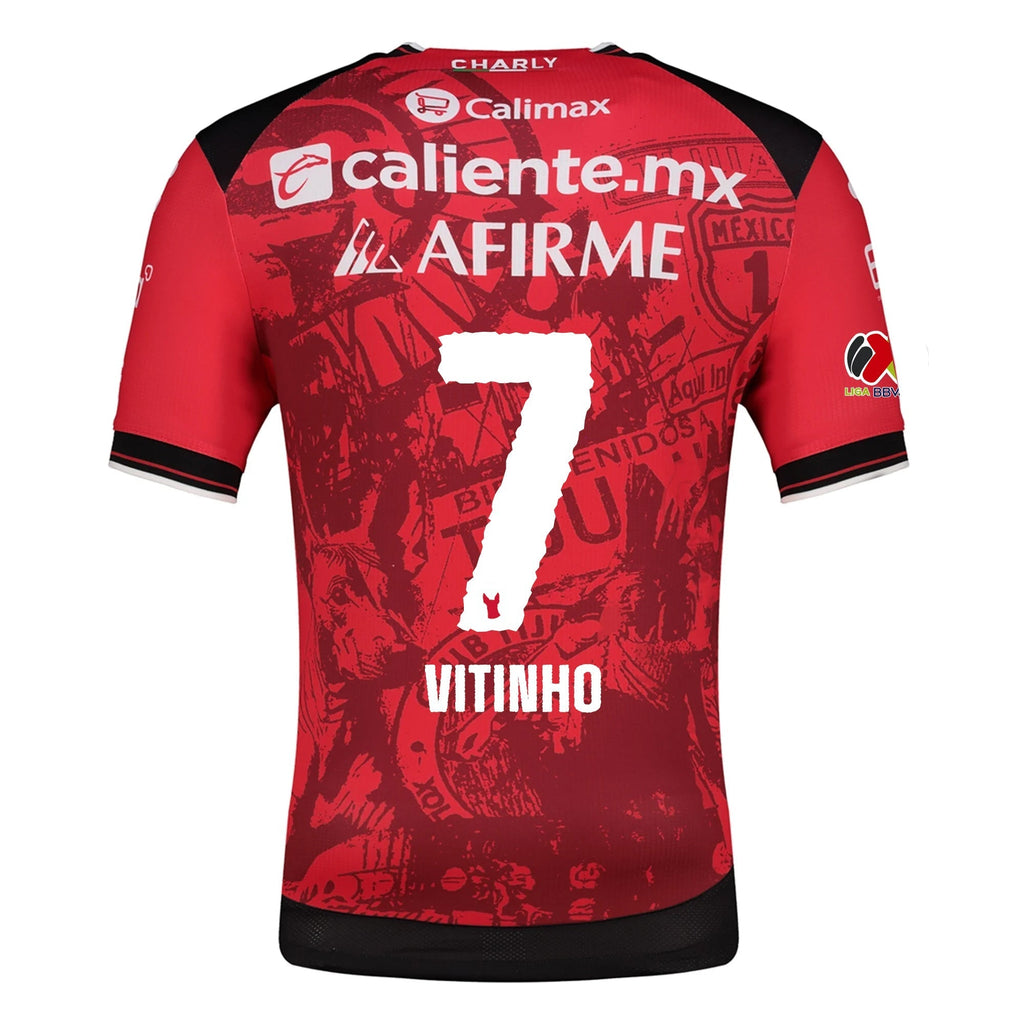 Charly Vitinho Men's Club Tijuana Xolos Home Jersey 25/26 w/ BBVA MX Patch (Red/Black)