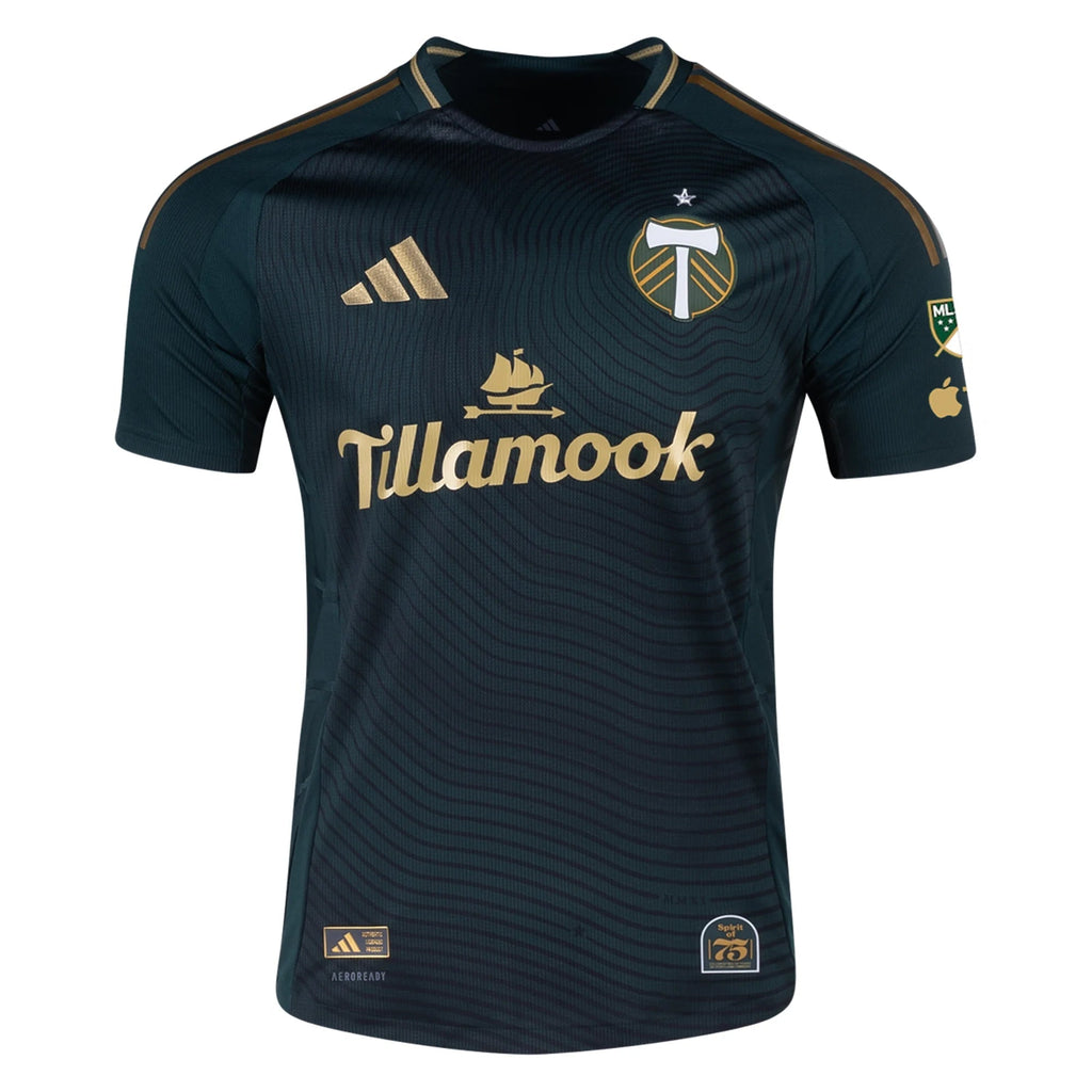 adidas Kamal Miller Portland Timbers Authentic Home Jersey w/ MLS & Apple Patch 25/26 (Green/Gold)