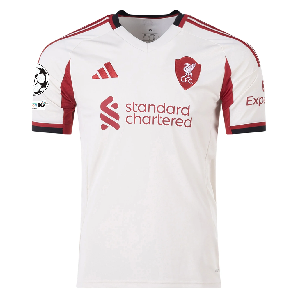 adidas Men's Liverpool Hugo Ekitike Away Jersey w/ Champions League Patches 25/26 (Wonder White)