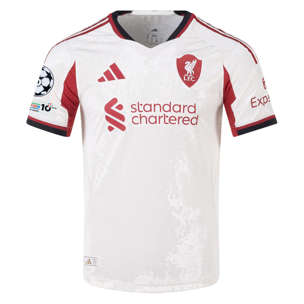 adidas Men's Liverpool Authentic Connor Bradley Away Jersey w/ Champions League Patches 25/26 (Wonder White)