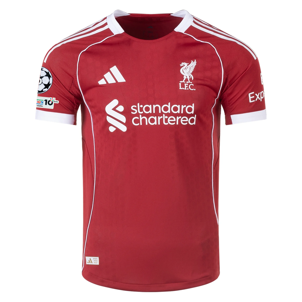 adidas Men's Liverpool FC Authentic Ekitike Home Jersey 25/26 w/ Champions League Patches (Strawberry Red)