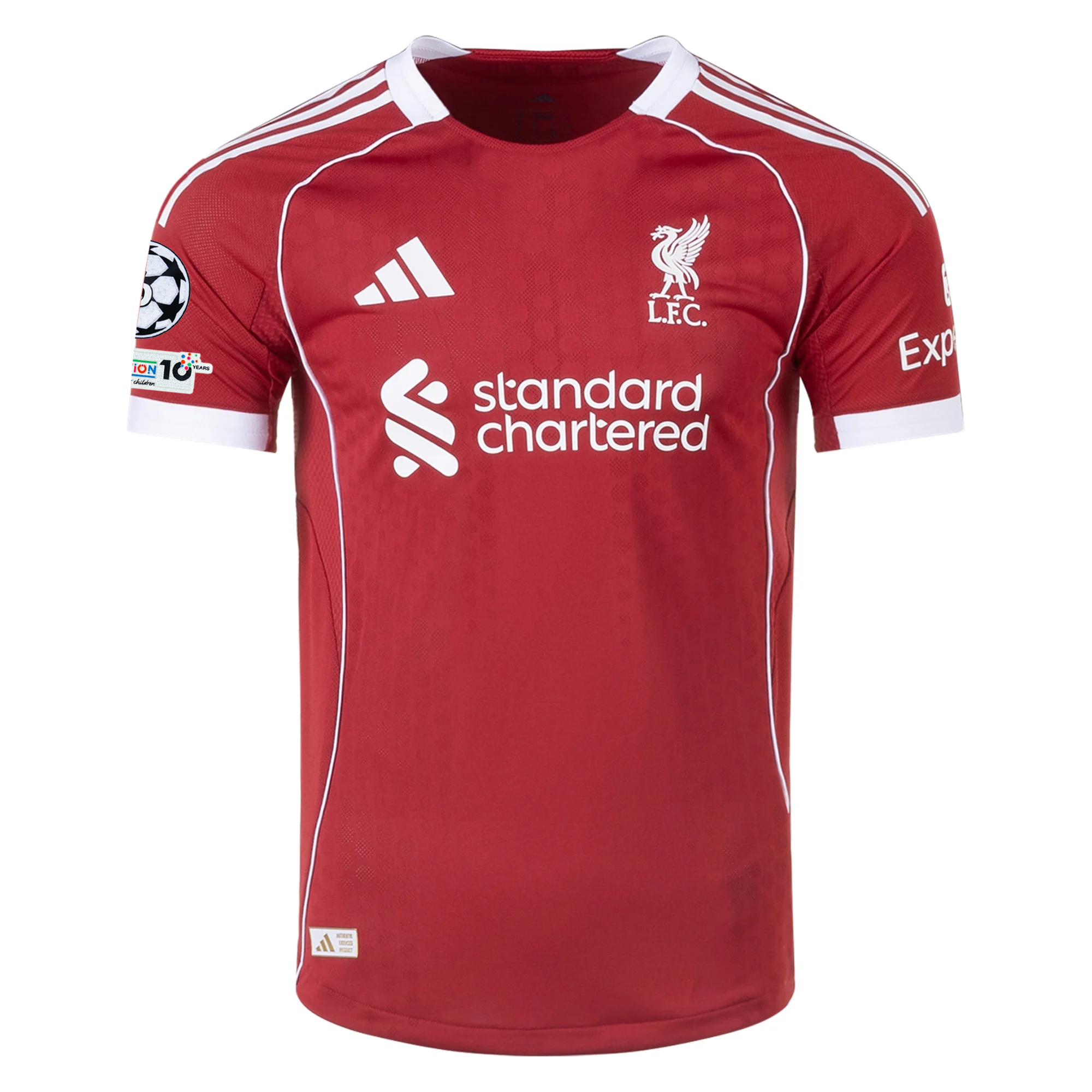 adidas Men's Liverpool FC Authentic Isak Home Jersey 25/26 w/ Champions League Patches (Strawberry Red)