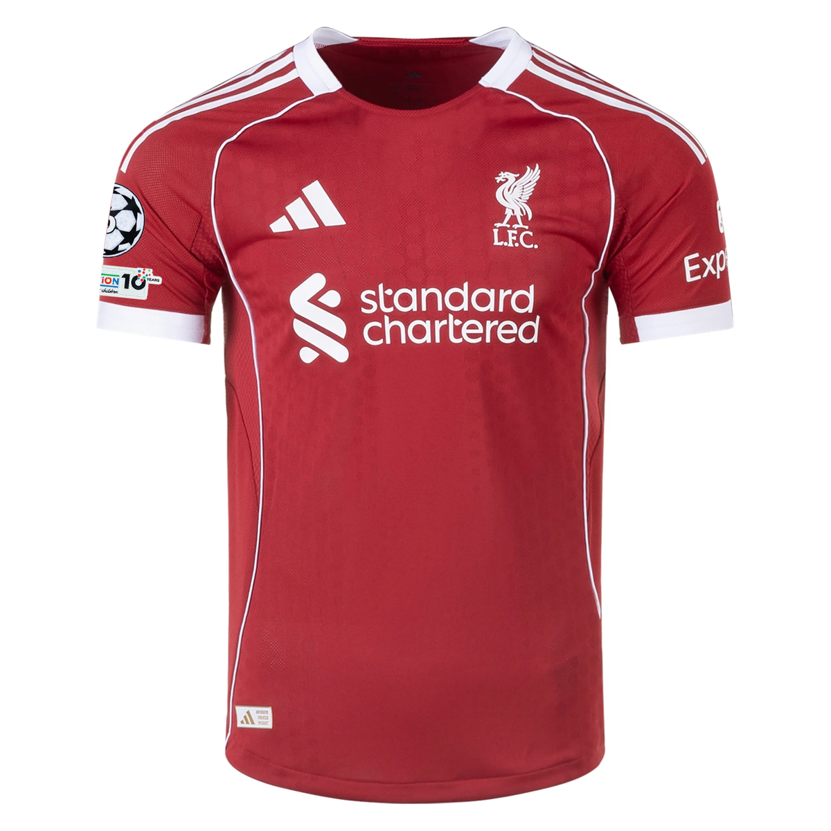 adidas Men's Liverpool FC Authentic Endo Home Jersey 25/26 w/ Champions League Patches (Strawberry Red)