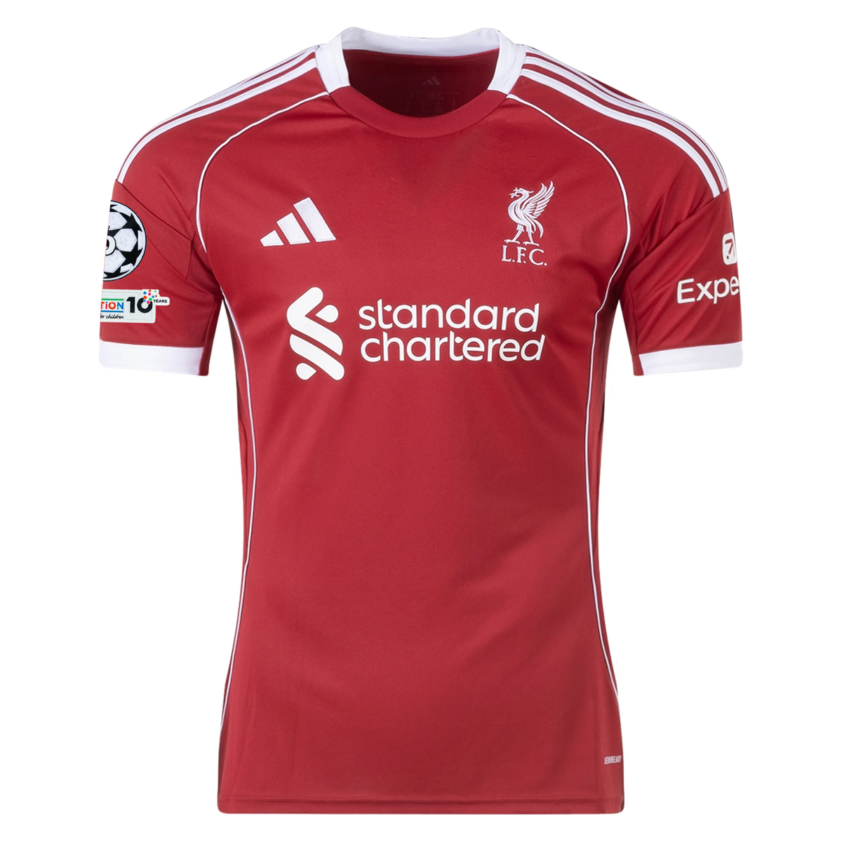 adidas Men's Liverpool Virgil Home Jersey 25/26 w/ Champions League Patches (Strawberry Red)