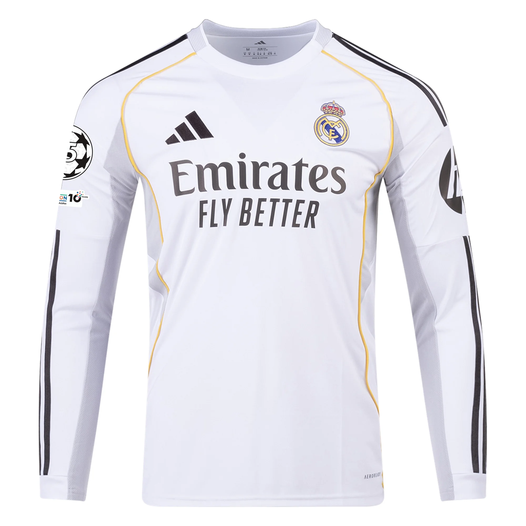 adidas Real Madrid D. Ceballos Long Sleeve Home Jersey w/ Champions League Patches 25/26 (White)