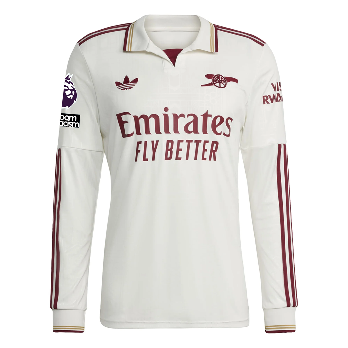 adidas Arsenal Mikel Merino Third Long Sleeve Jersey w/ EPL + No Room For Racism 25/26 (White/Burgundy)