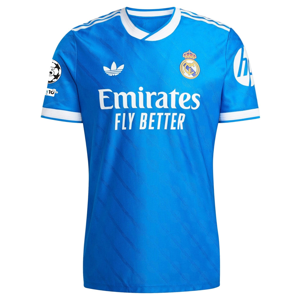 adidas Men's Bellingham Real Madrid 25/26 Authentic Third Jersey w/ Champions League Patches (Blue)