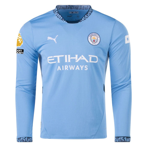 Puma Manchester City Jack Grealish Home Long Sleeve Jersey w/ EPL + No Room For Racism Patch 24/25 (Team Light/Marine Blue)