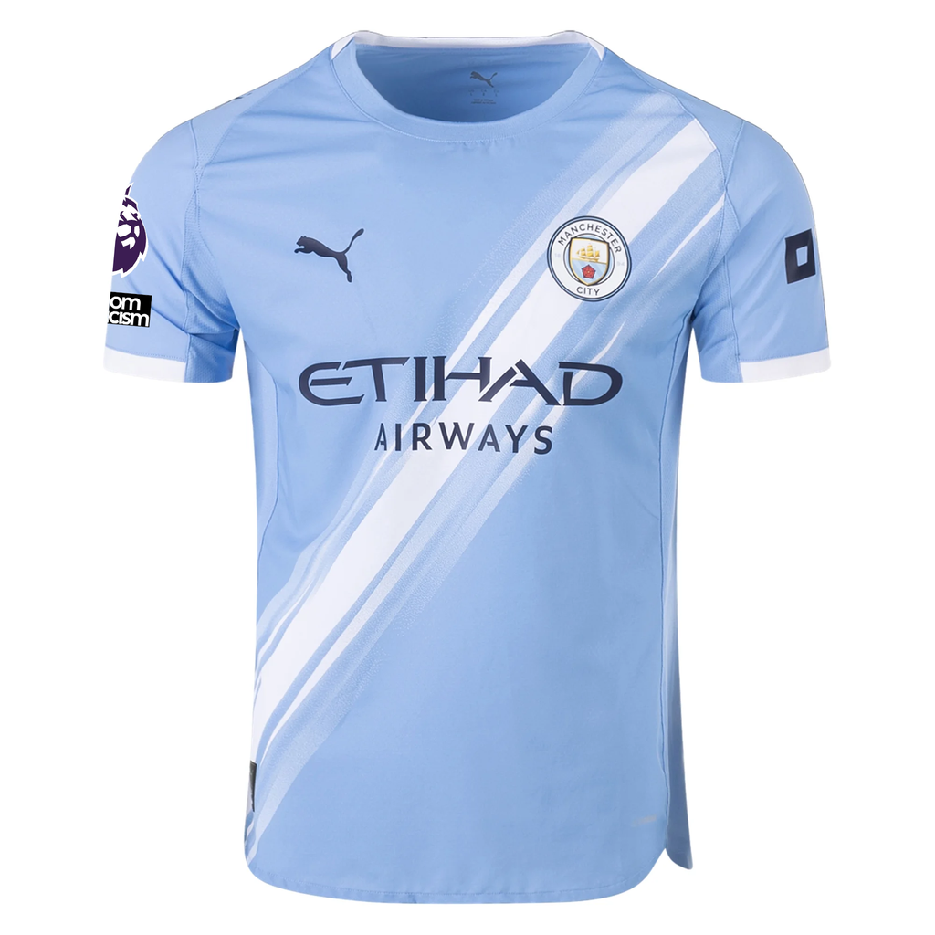 Puma Manchester City Authentic Khusanov Home Jersey w/ EPL + No Room For Racism Patches 25/26 (Team Light Blue/White)